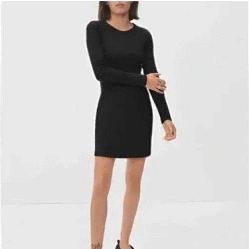 Everlane Black Stretch Organic Cotton Ribbed L/S Dress #F-DRS-CTN-RIB-LS -XS